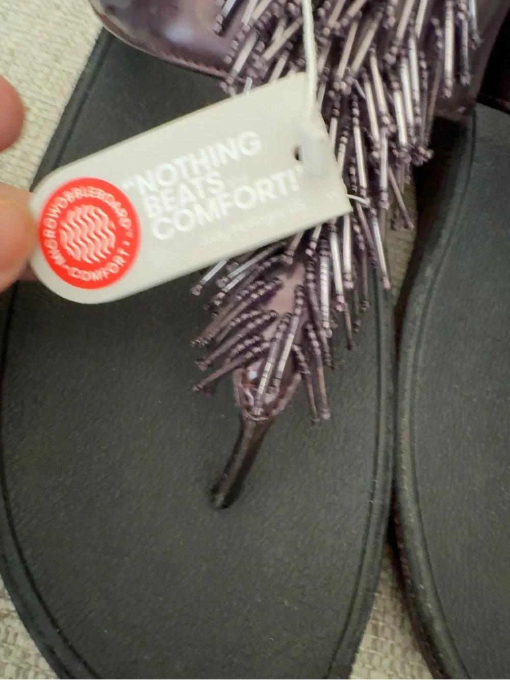 FitFlop Beaded Fringe Toe Post Sandals Plum Leather Women’s US 8 NWT